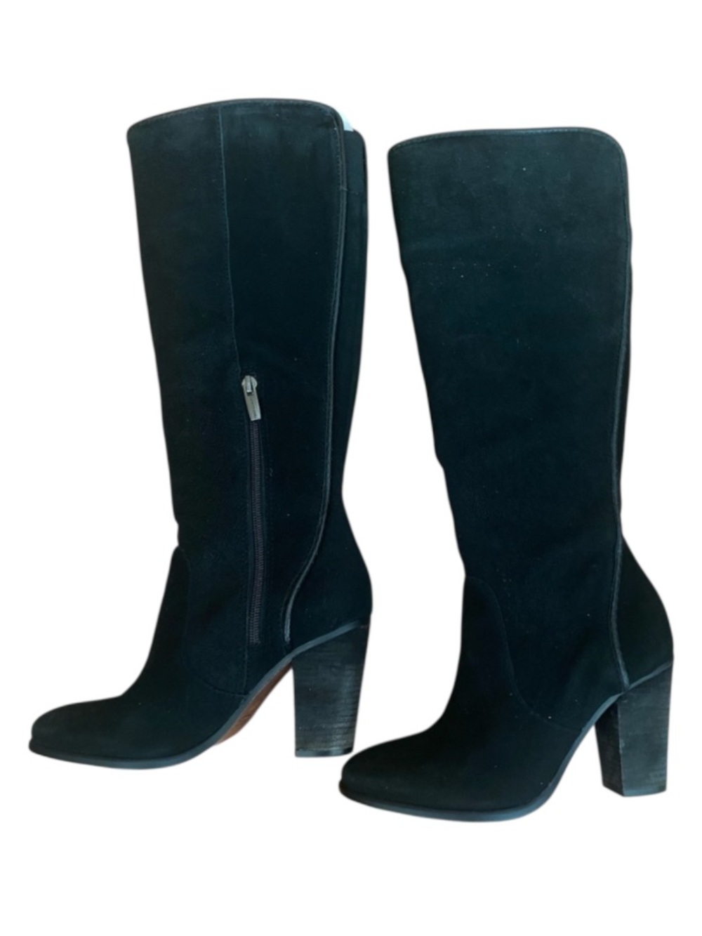 Vince Camuto Framina Knee High Suede Boots Black 7M Block Heel Riding